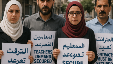 معلمو القصير يحتجون للمطالبة بتثبيت عقودهم