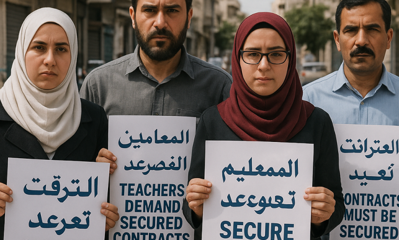 معلمو القصير يحتجون للمطالبة بتثبيت عقودهم