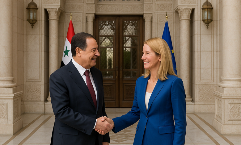 وزير الخارجية أسعد الشيباني يستقبل كايا كالاس في قصر تشرين بدمشق
